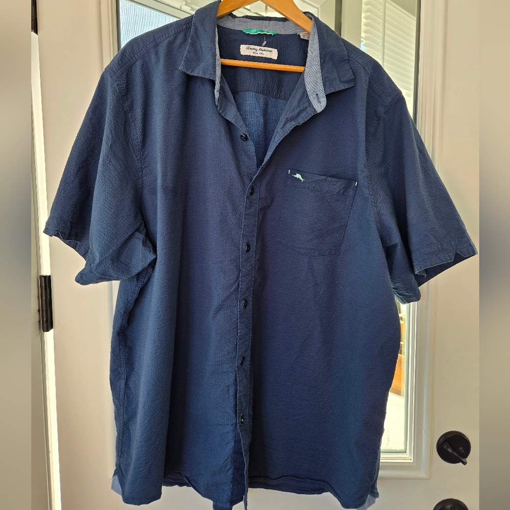 Tommy Bahama Navy Casual Button Down Short Sleeve Shirt Nova Wave Men's XXL